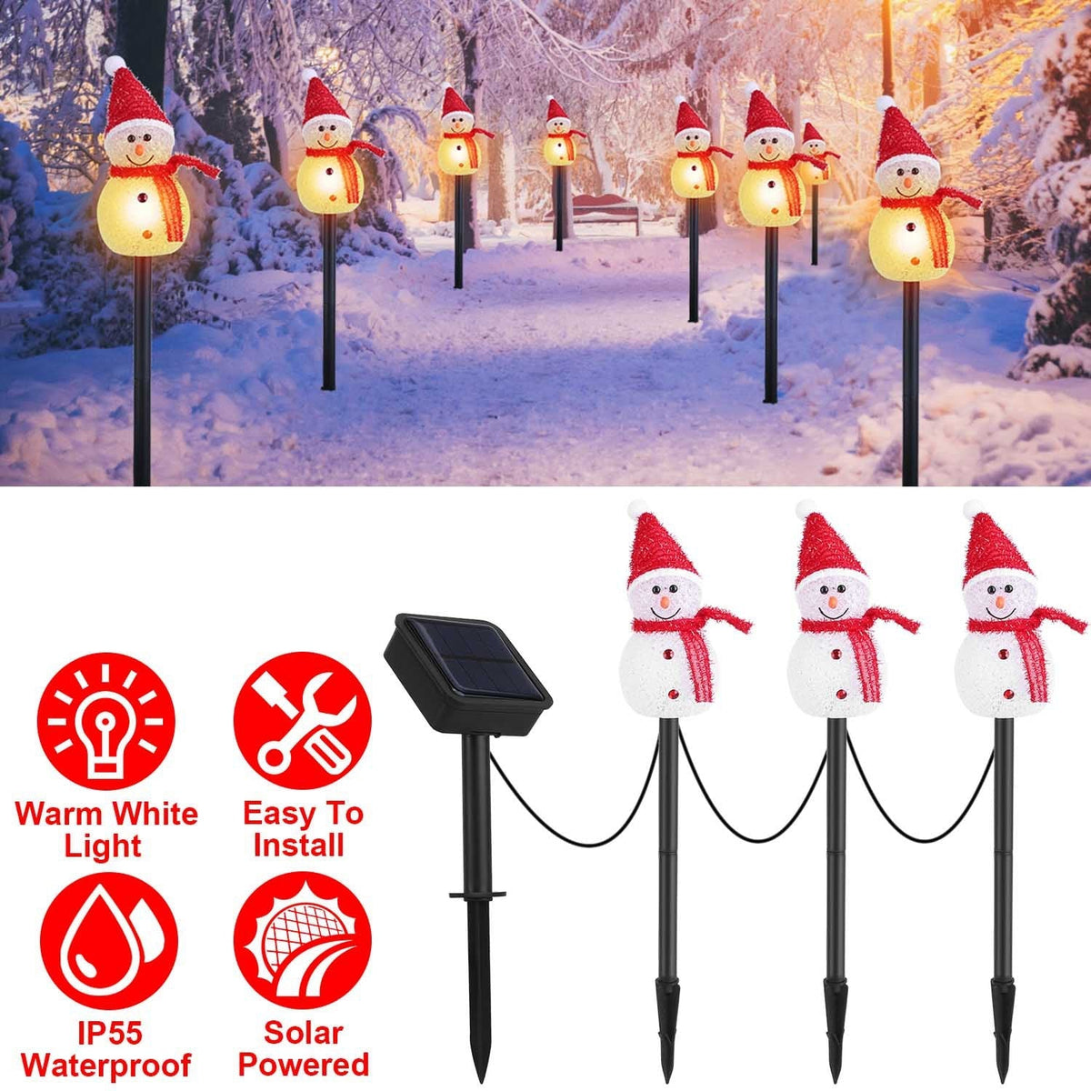 1Pc Solar Powered Lamp 3 Snowmen Outdoor Decorative Christmas Lamp Garden Stake Light IP55