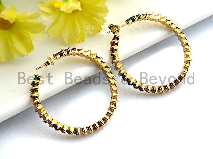 Rainbow Cubic Zirconia Pavé Hoop Earrings