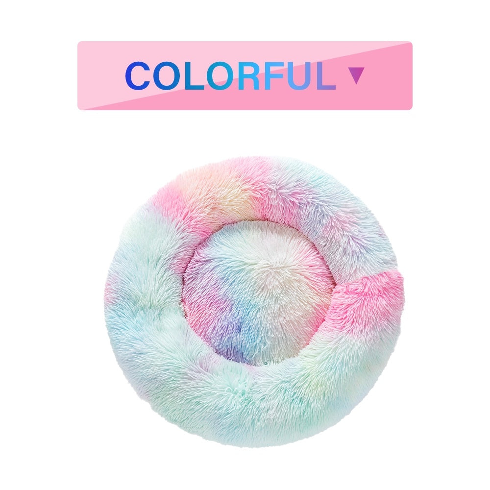 Washable Plush Donut Pet Bed – Calming Cushion for Cats & Dogs