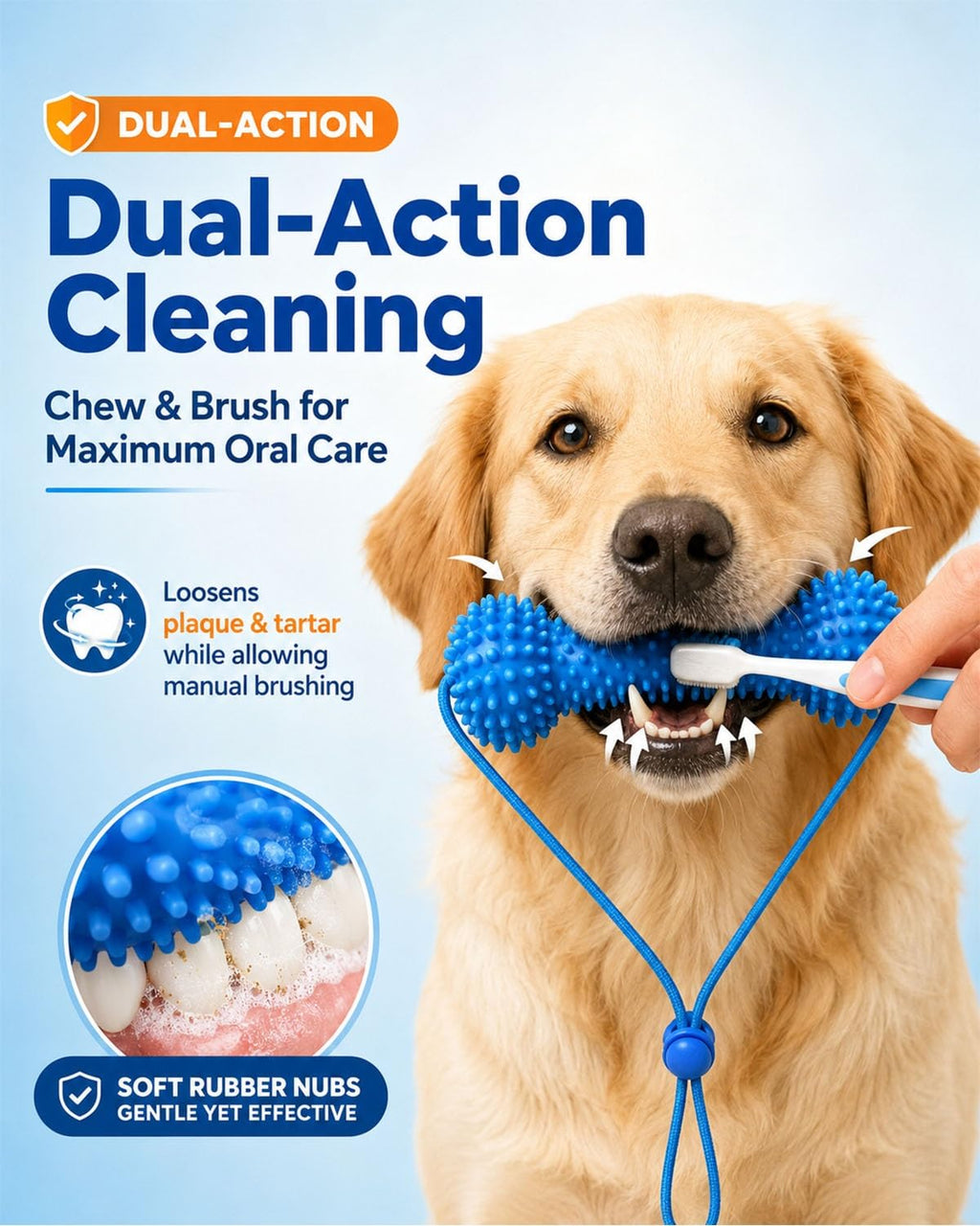 Dual-Action Canine Dental Prop, Bite And Brush Dental Toy For Dogs
