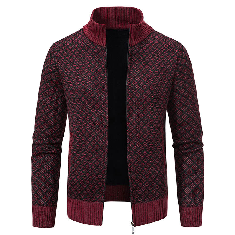 Men's Zip-Up Plaid Knit Cardigan