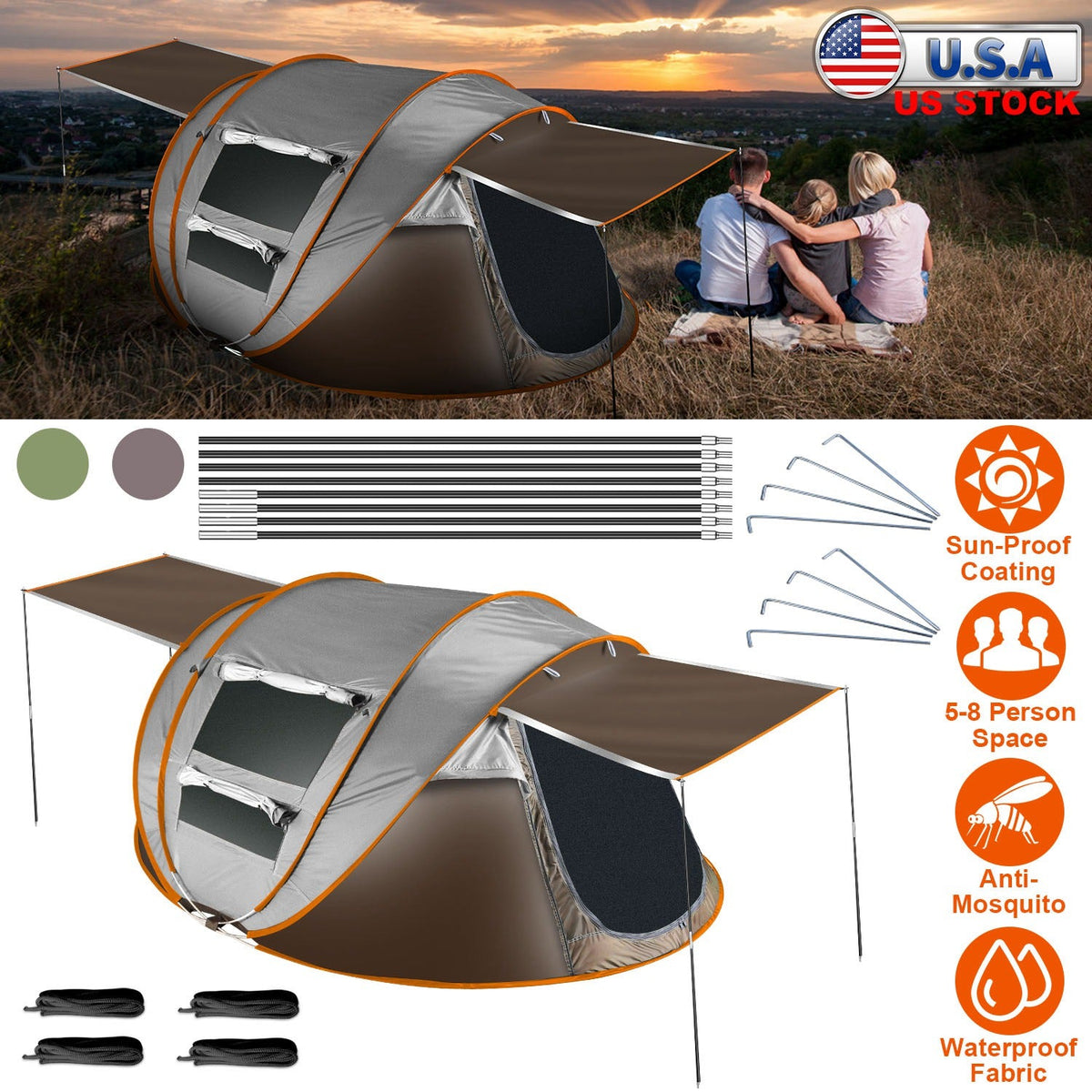 5–8-Person Pop-Up Camping Tent with Mosquito Mesh Windows