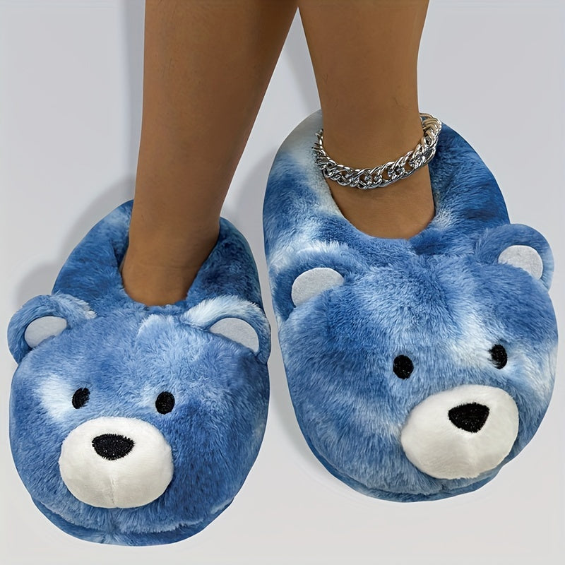Polar Bear Plush Slippers — Blue & Purple Tie-Dye