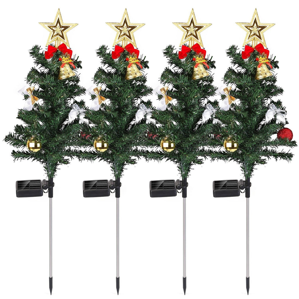 4Packs Solar Christmas Tree Lights Christmas Garden Decorations Tree Stake Lamp 20LEDs Solar Decor