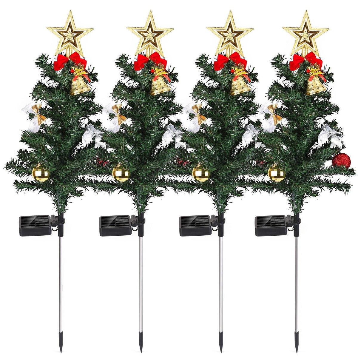 4Packs Solar Christmas Tree Lights Christmas Garden Decorations Tree Stake Lamp 20LEDs Solar Decor