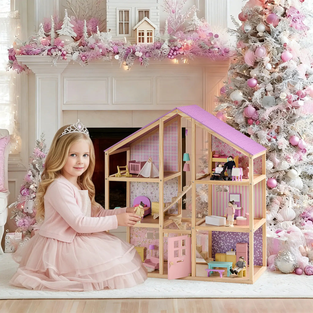 Tiny Land Sweetwood Unicorn Dollhouse with Wooden Dolls