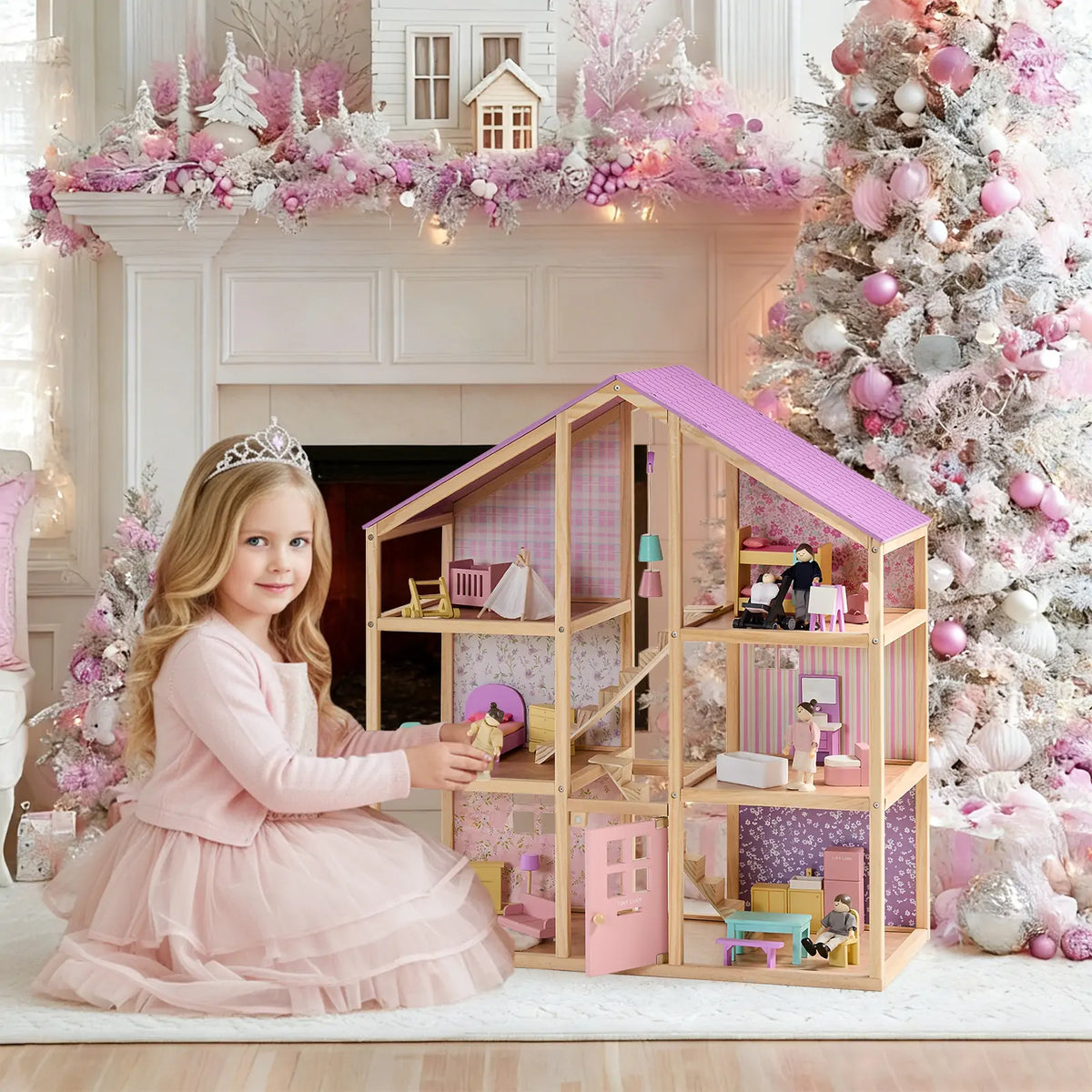 Tiny Land Sweetwood Unicorn Dollhouse with Wooden Dolls
