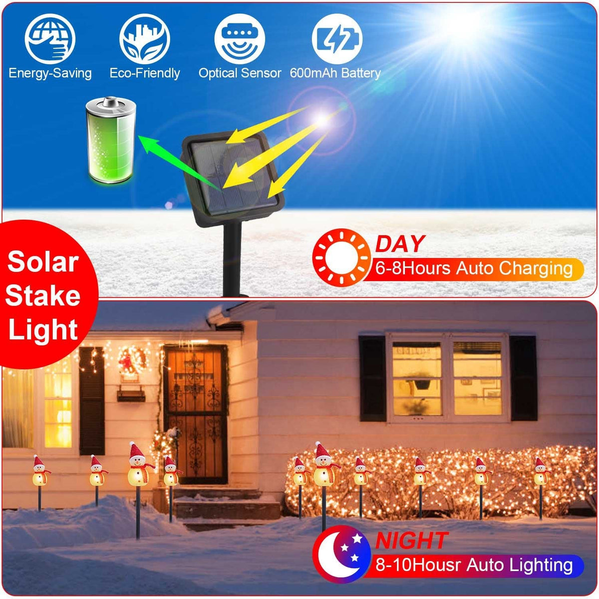 1Pc Solar Powered Lamp 3 Snowmen Outdoor Decorative Christmas Lamp Garden Stake Light IP55