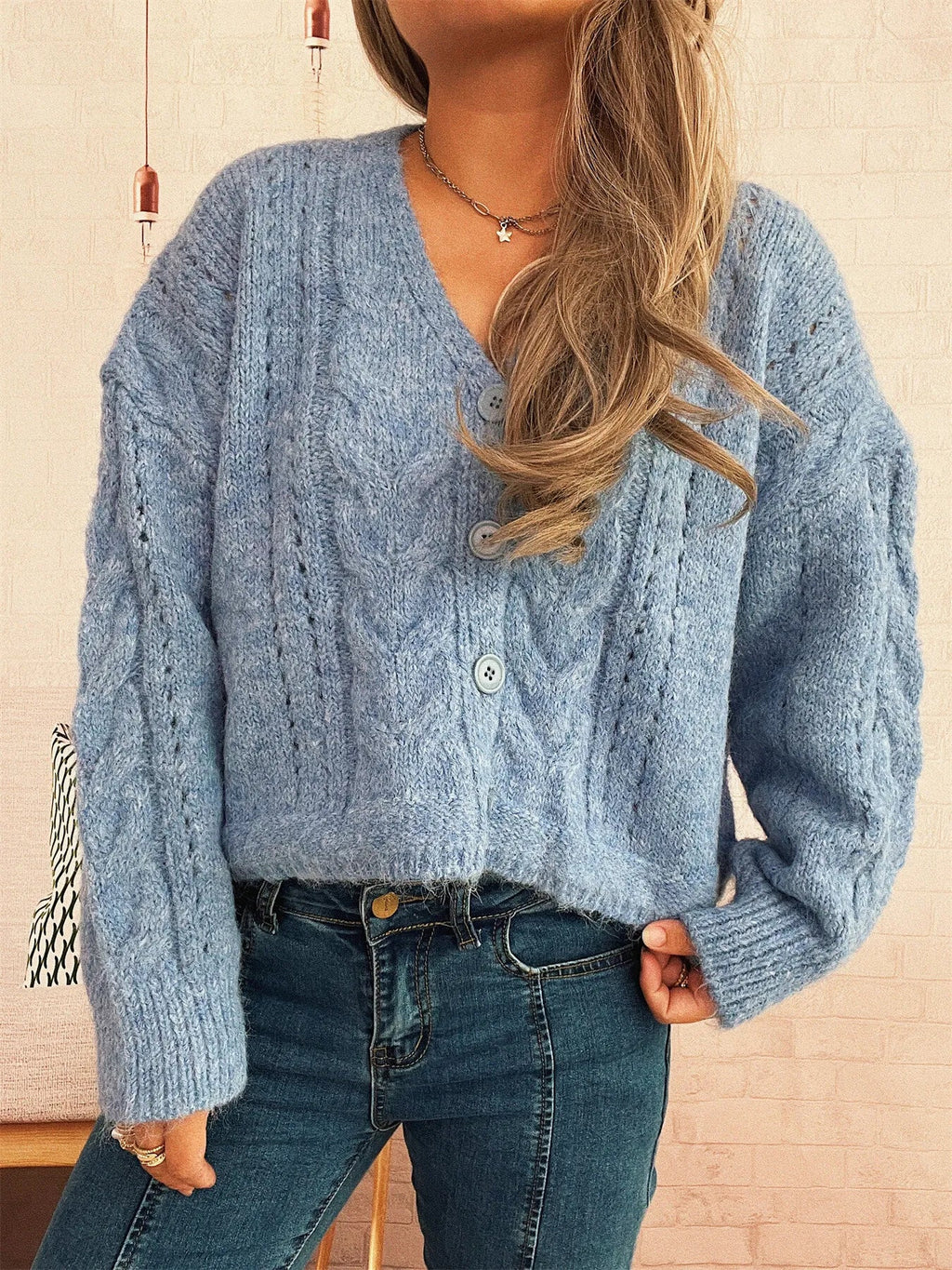 Women's Cable-Knit Button-Up Cardigan Sweater
