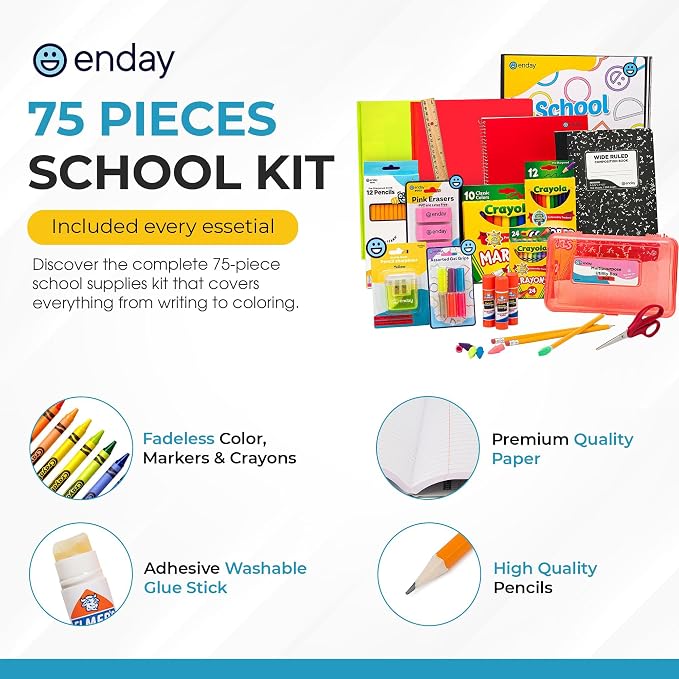 Enday K–5 School Supplies Kit, 83 Pieces