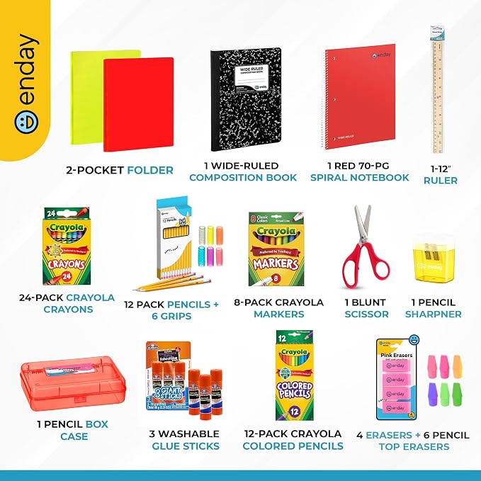 Enday K–5 School Supplies Kit, 83 Pieces