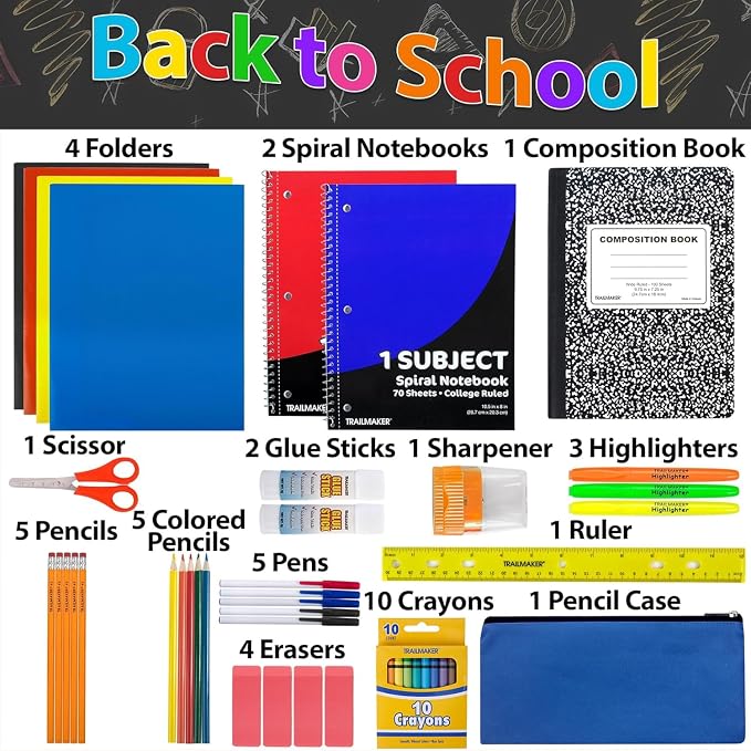 Trail Maker K–12 School Supplies Kit, 45 Pieces