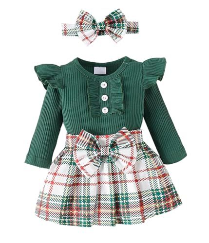 Baby Girls' Christmas Bodysuit, Plaid Skirt & Headband Set