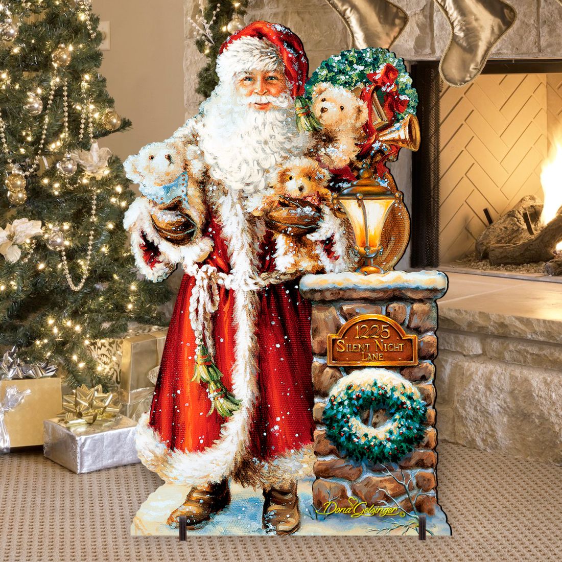 Silent Night Santa Christmas Outdoor Yard Sign by D. Gelsinger