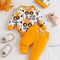 Baby Bear & Excavator Knit Romper, Pants & Beanie Set