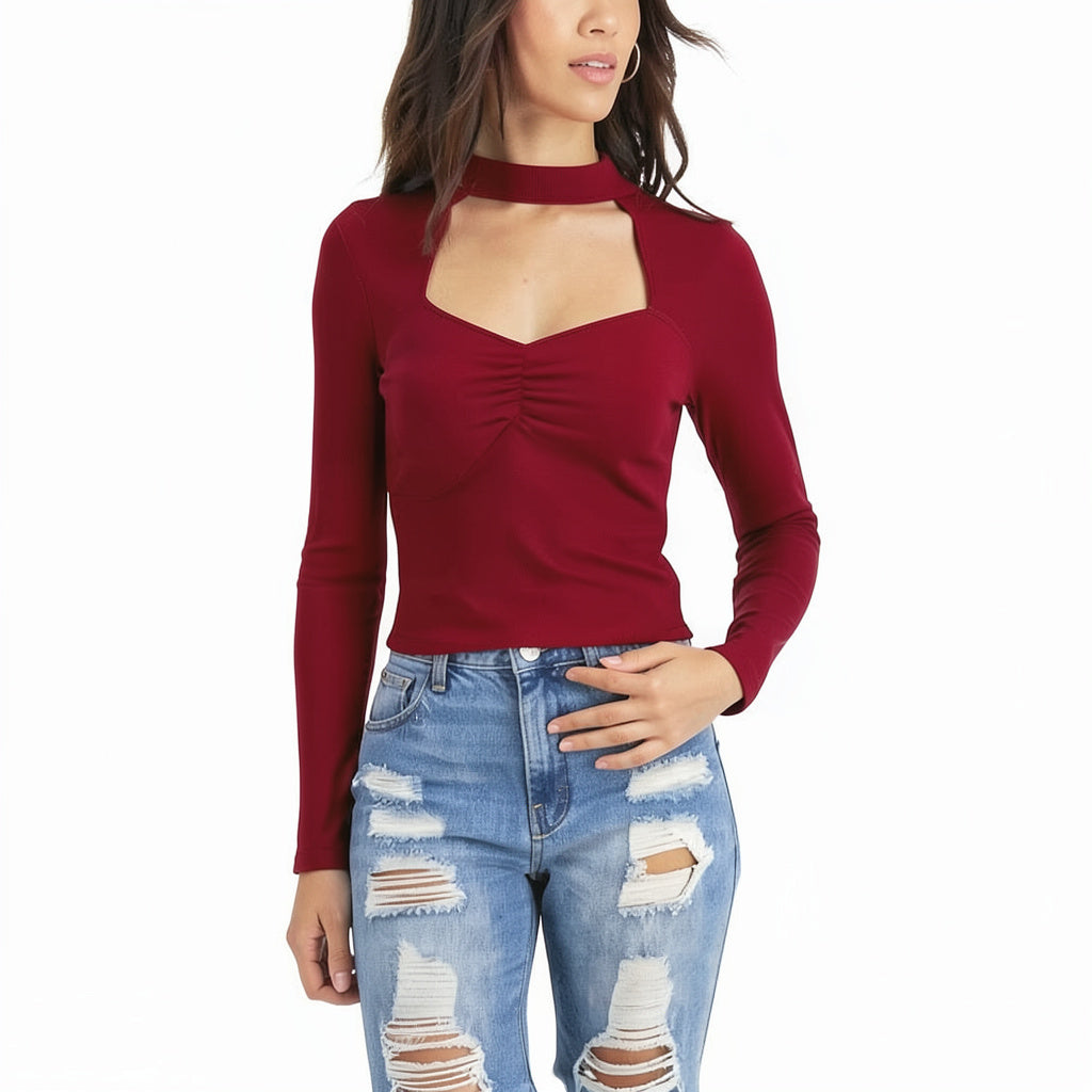 Almost Famous Juniors Ruched Cutout Top – L