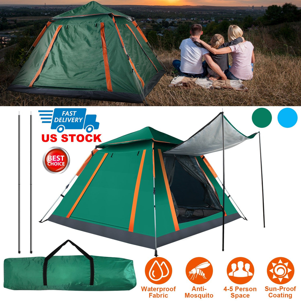 4–5-Person Camping Tent with Mosquito Mesh Windows