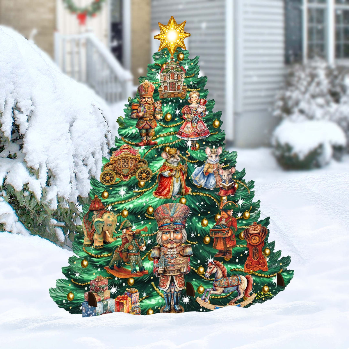 Nutcracker-Themed Christmas Tree Outdoor Indoor Decor Wooden Christmas Decoration by G. Debrekht
