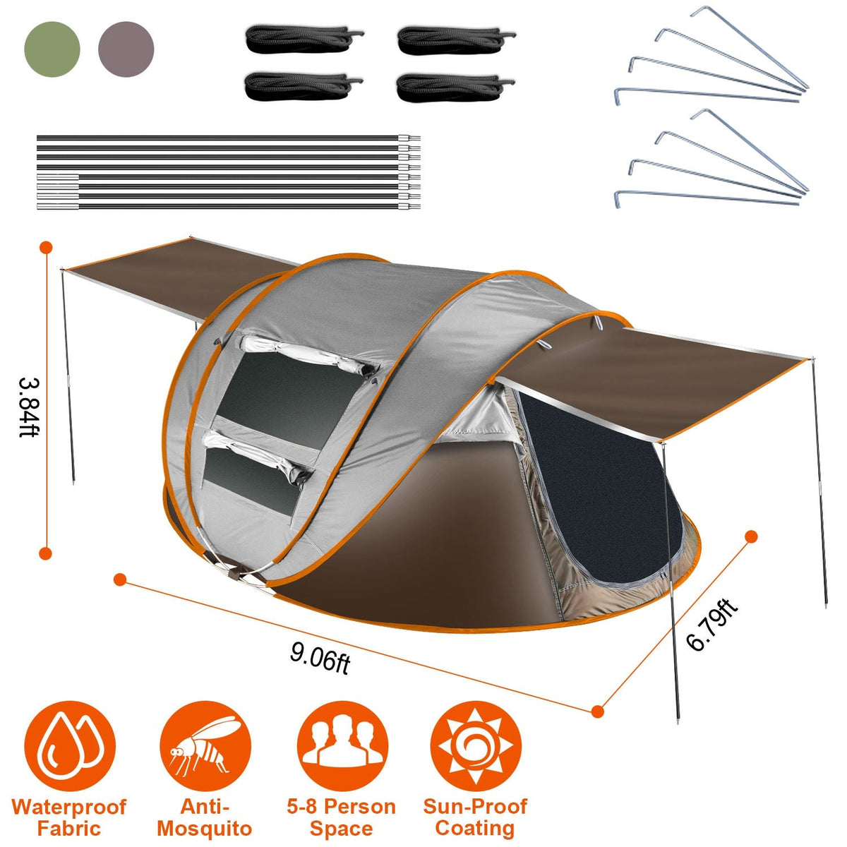 5–8-Person Pop-Up Camping Tent with Mosquito Mesh Windows