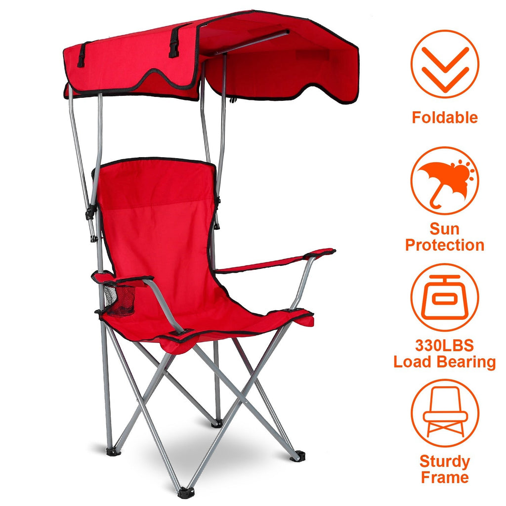 Folding Camping & Beach Chair with Canopy — 330 lb Capacity