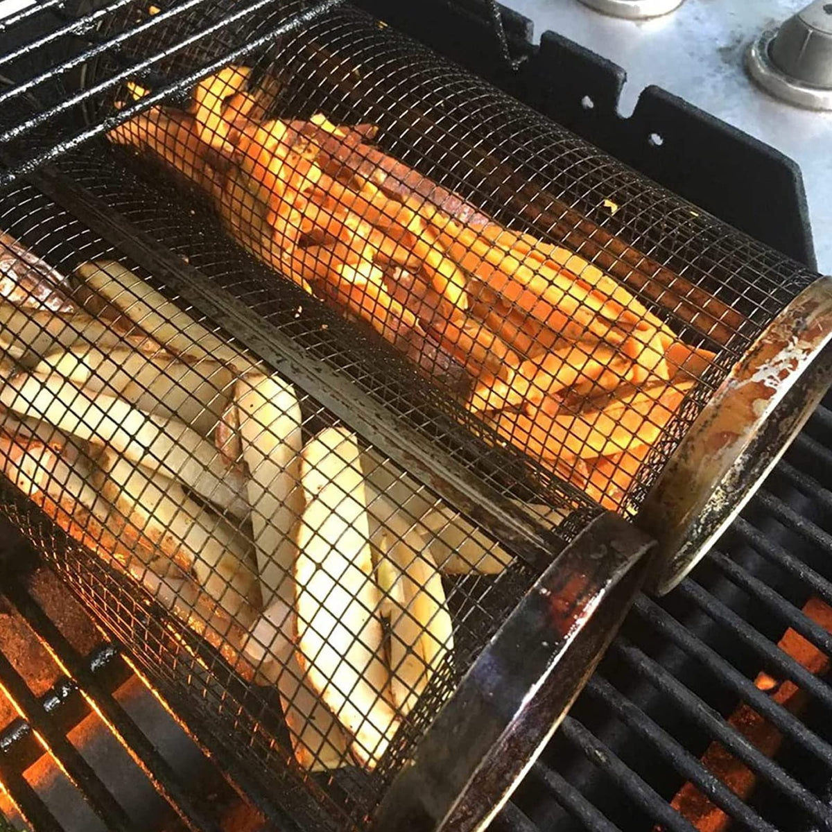 Rolling Stainless Steel BBQ Grill Basket