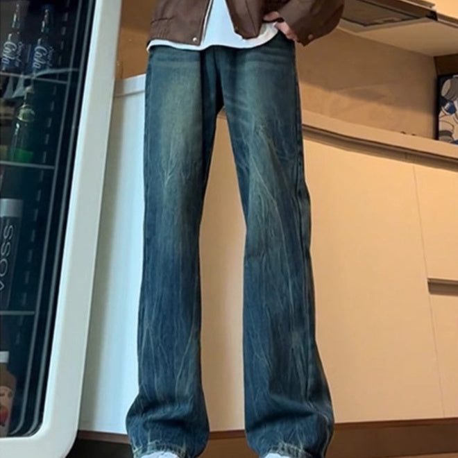 Men's Washed Straight-Leg Denim Jeans