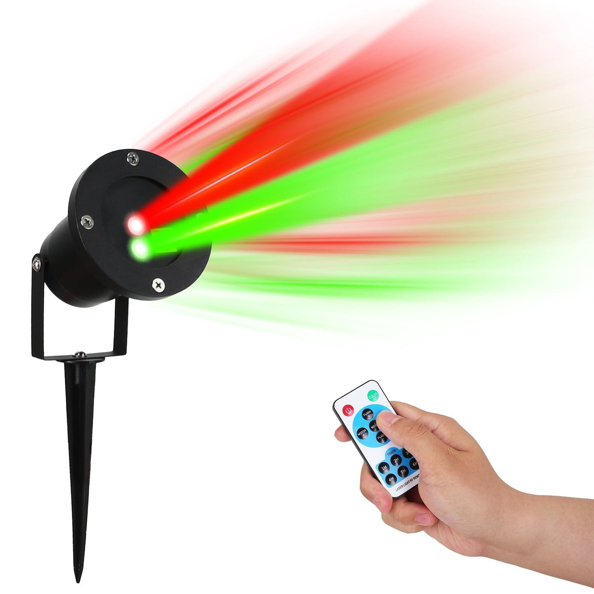 Outdoor Laser Projector Light Red and Green Projection Light with 3 Modes 12 Speeds 6Hrs Timer