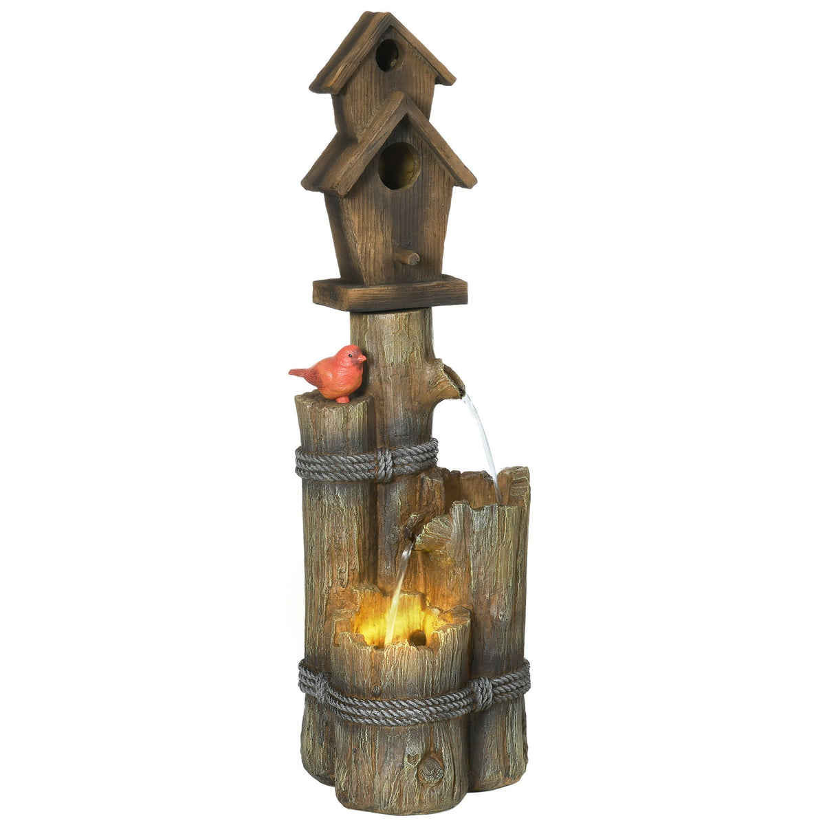 Outsunny 3-Tier Rustic Birdhouse Waterfall Garden Fountain