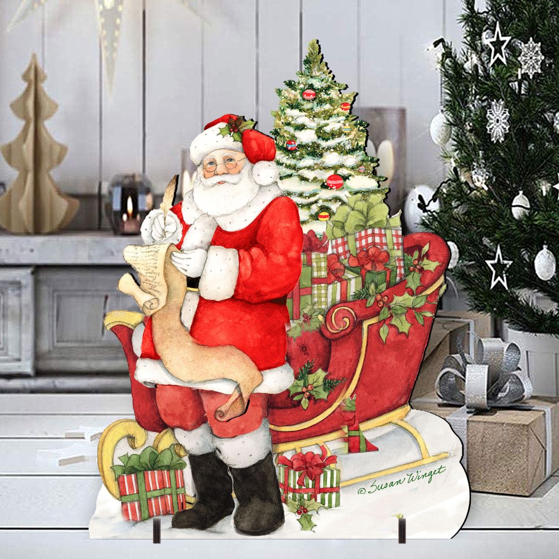 Christmas Wish List Outdoor Yard Sign by Susan Winget - Christmas Santa Snowman Decor - 8471101F-SW