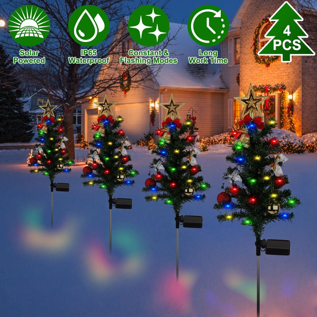 4Packs Solar Christmas Tree Lights Christmas Garden Decorations Tree Stake Lamp 20LEDs Solar Decor