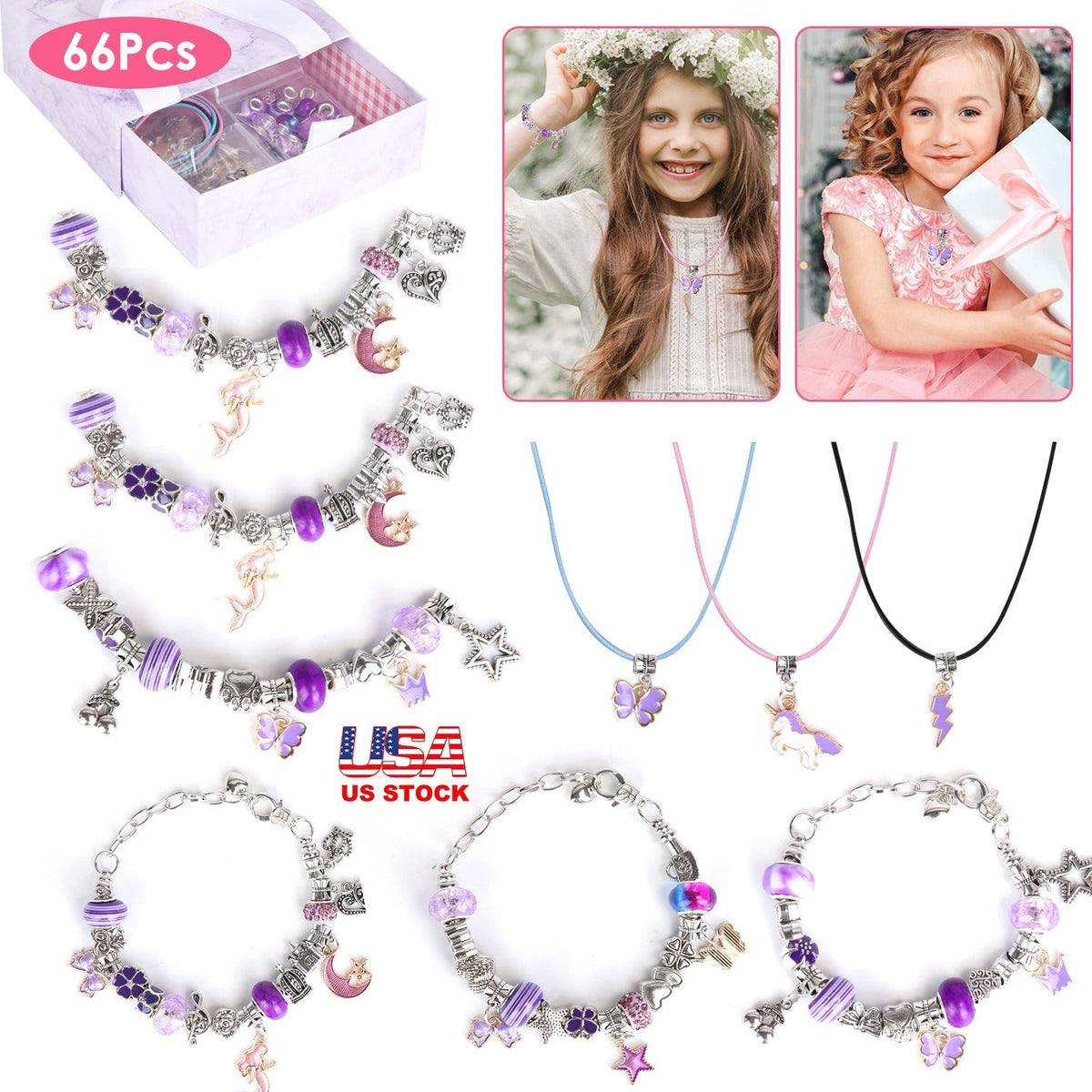 Charm Bracelet & Necklace-Making Kit, 66 Pieces