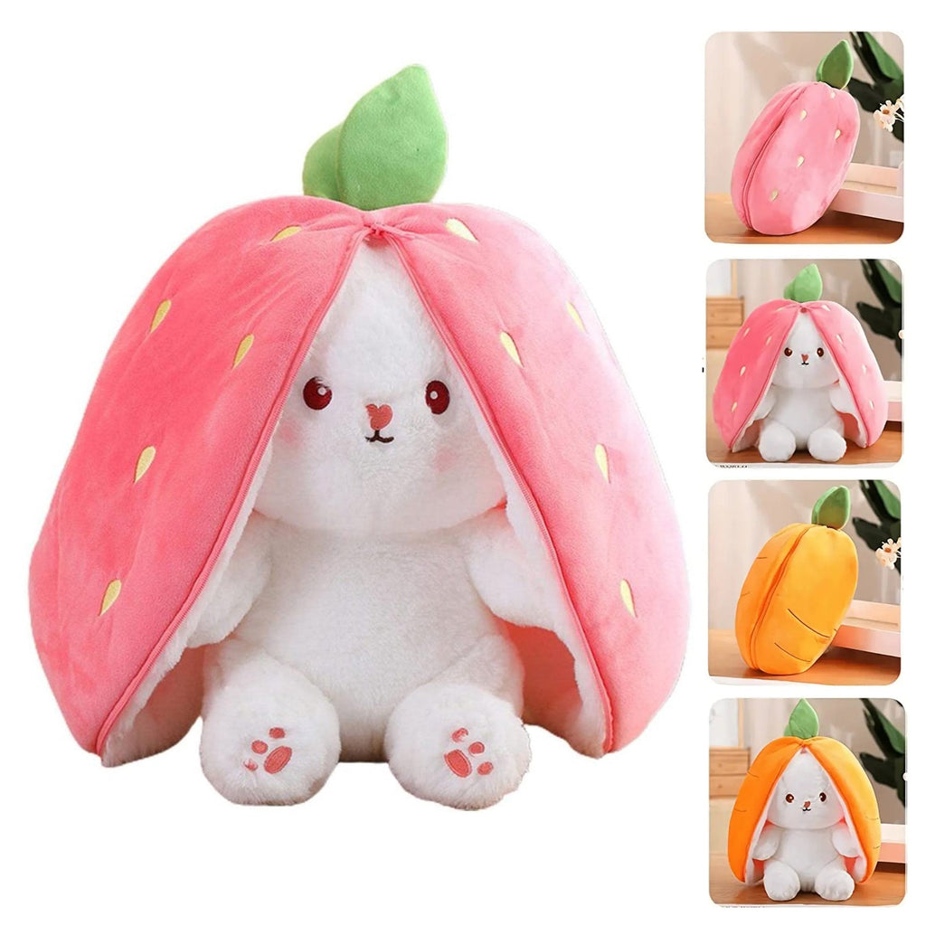 Reversible Strawberry & Carrot Bunny Plush Toy