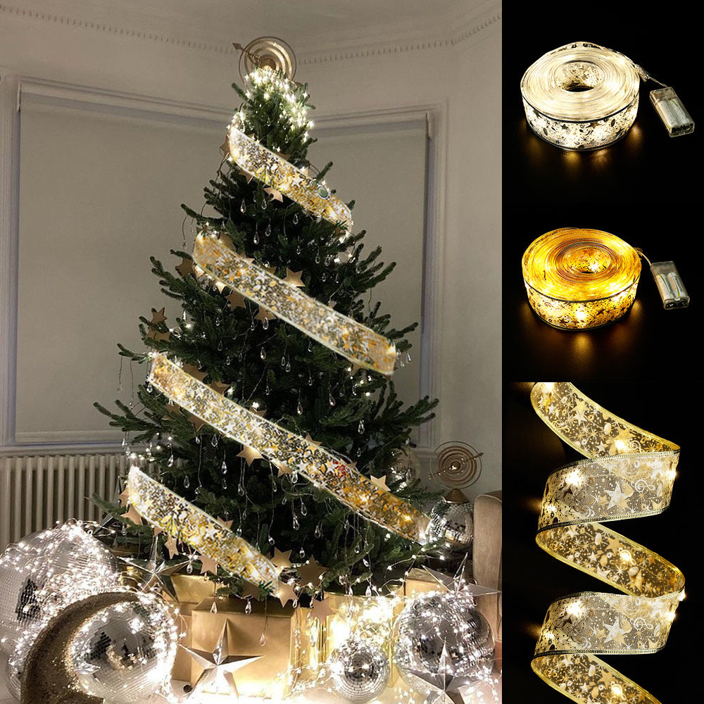 LED Light-Up Christmas Ribbon String Lights