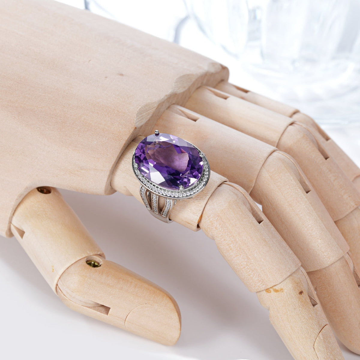 925 Silver Amethyst-Style Statement Ring