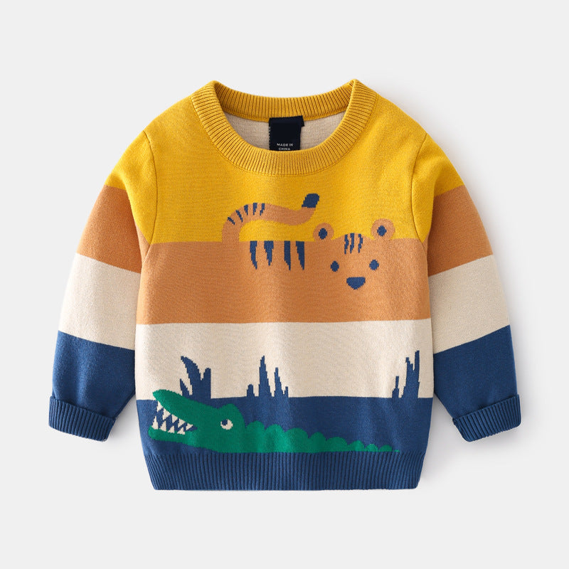 Boys’ Cartoon Jacquard Double-Layer Sweater