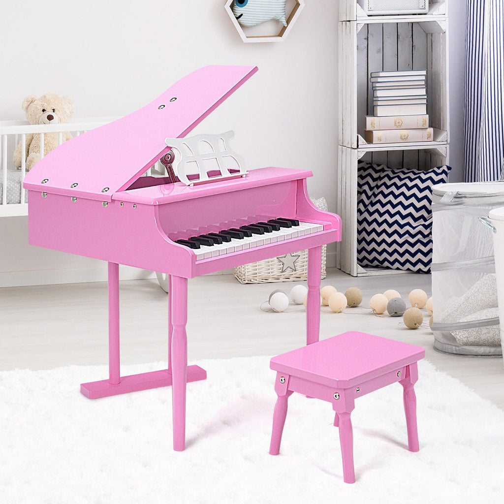 Kids’ 30-Key Mini Grand Piano with Bench — Pink