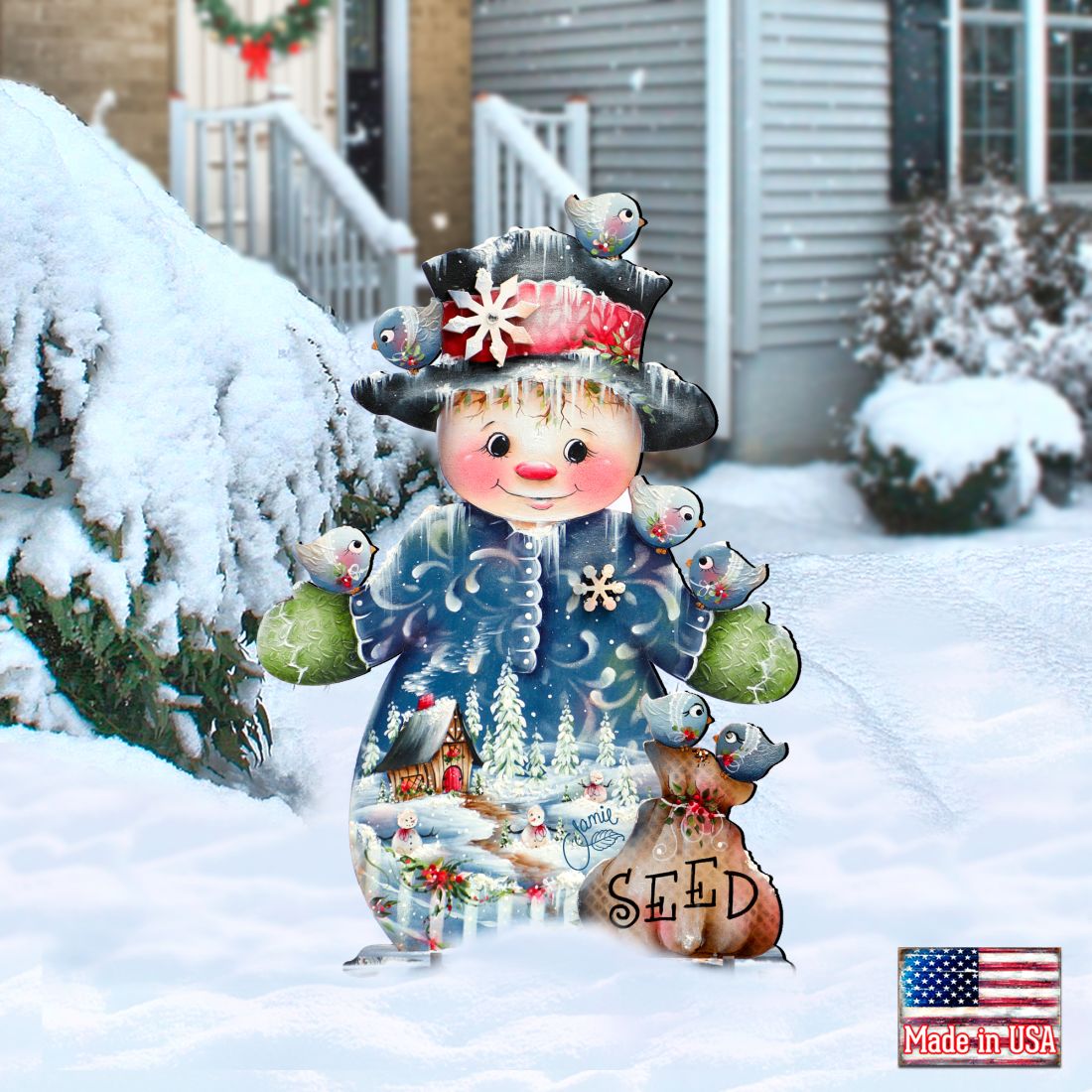 Blue Seed Freezing Christmas Outdoor Yard Sign by Jamie Mills-Price Christmas Santa Snowman Decor