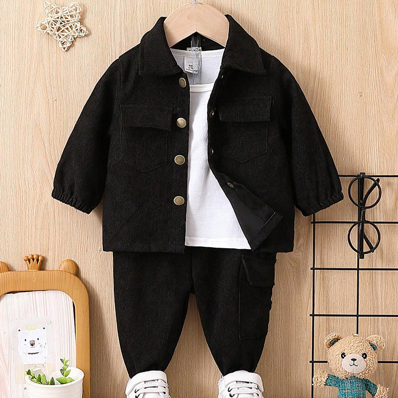 Baby Black Button-Front Jacket & Pants Set