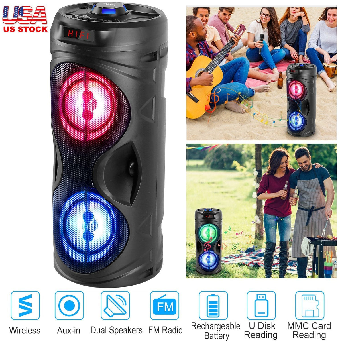 Portable Bluetooth Karaoke Party Speaker with LED Lights & FM