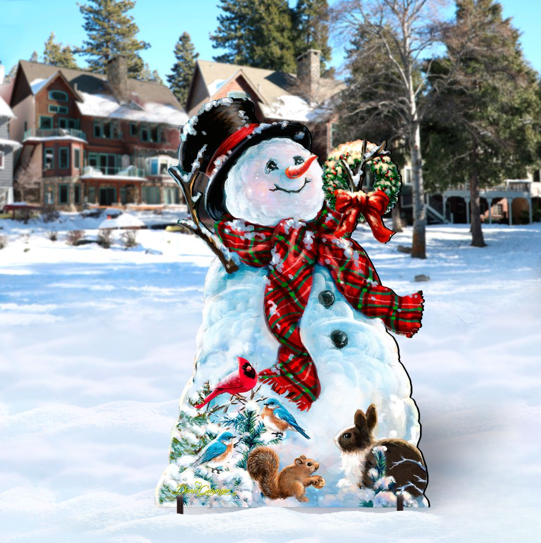 An Old-Fashioned Christmas Outdoor Yard Sign by D Gelsinger Featuring Santa and Snowman Decor