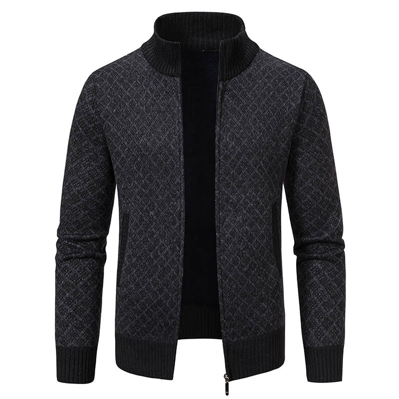 Men's Zip-Up Plaid Knit Cardigan