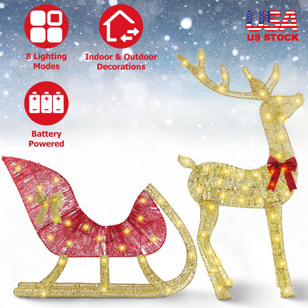 Lighted Christmas Reindeer & Sleigh Indoor Outdoor Christmas Decoration Christmas Lighted Display