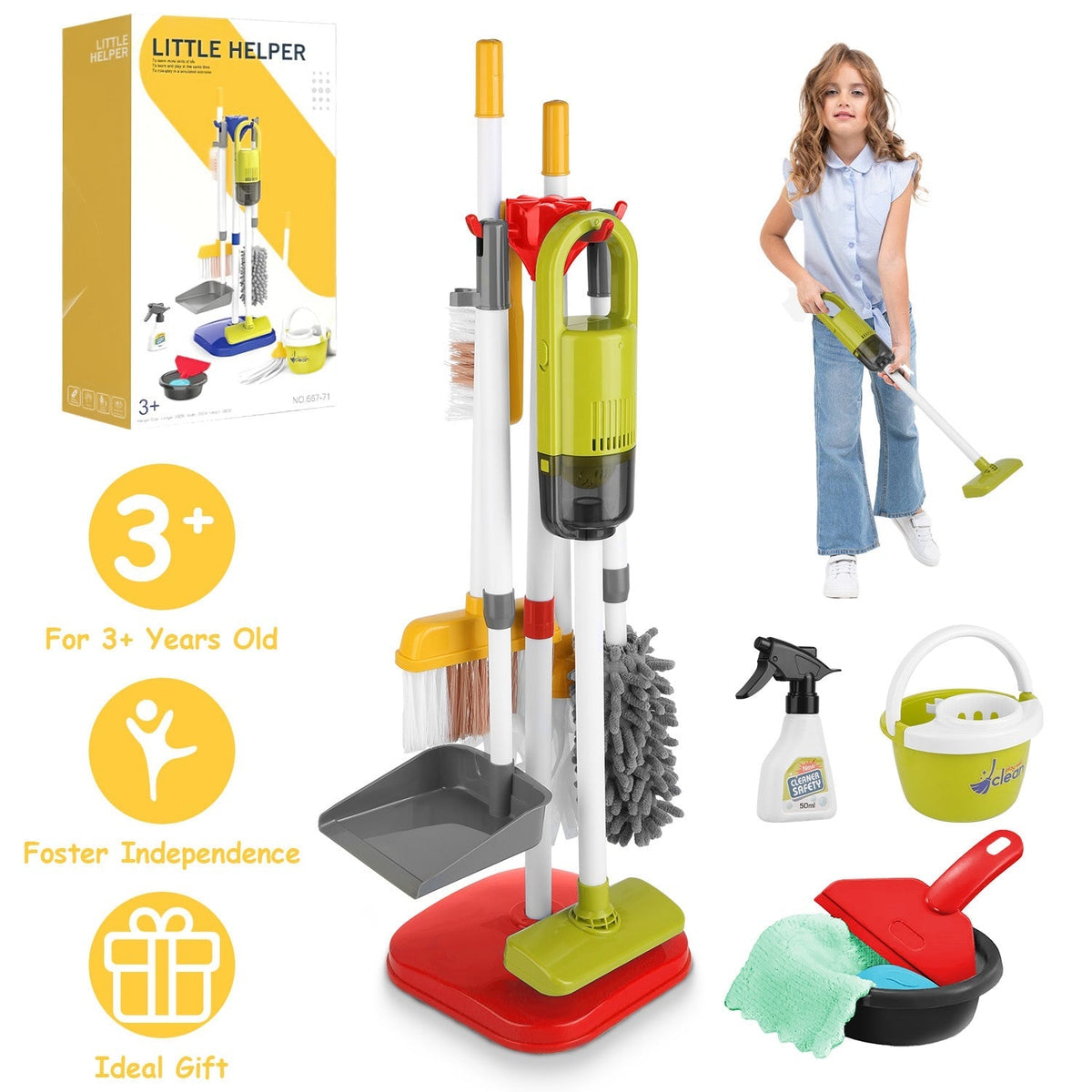 Kids’ Pretend Cleaning Set with Vacuum & Mop — 14 Pieces