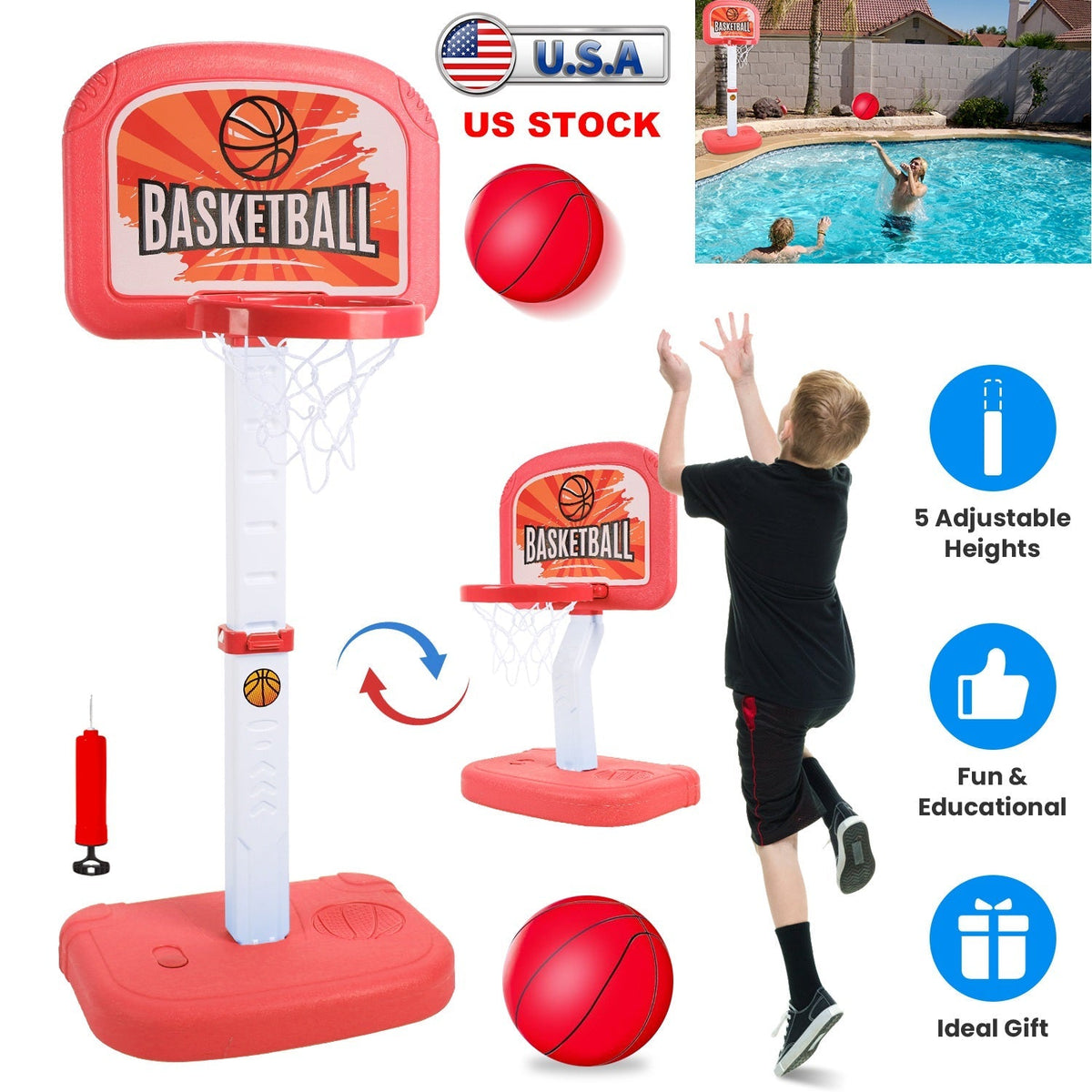 2-in-1 Pool Basketball Game Set with 2 Balls