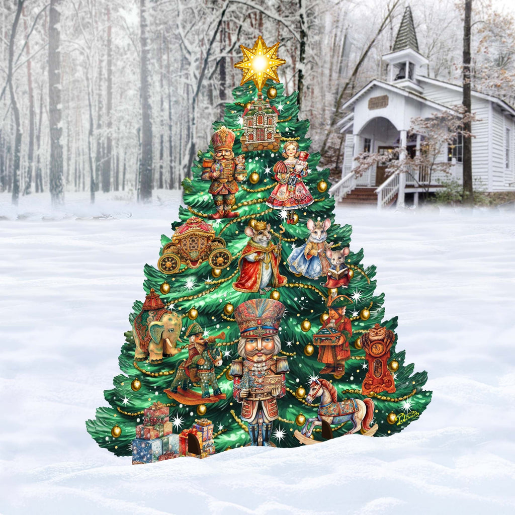 Nutcracker-Themed Christmas Tree Outdoor Indoor Decor Wooden Christmas Decoration by G. Debrekht