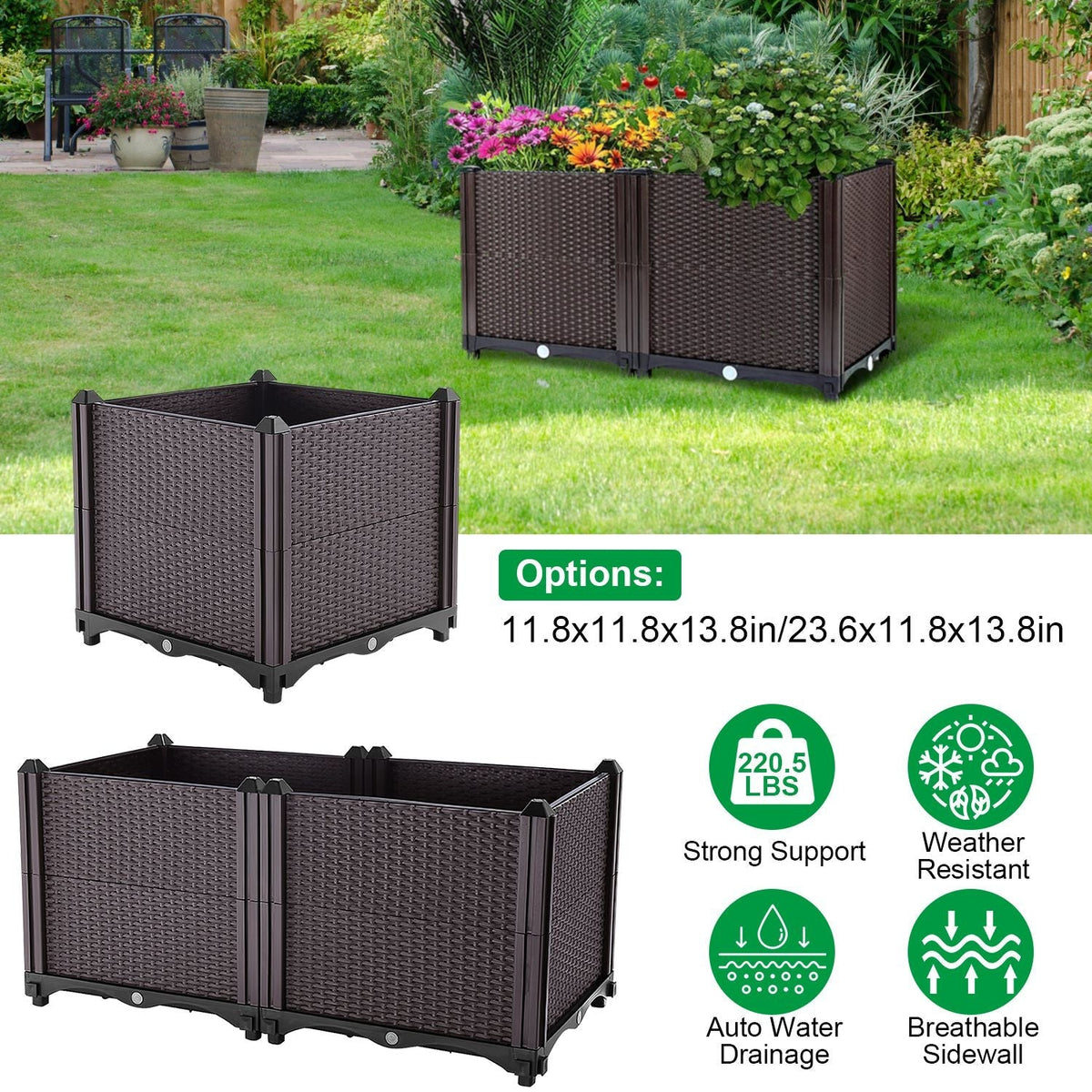 Self-Watering Raised Garden Planter Box