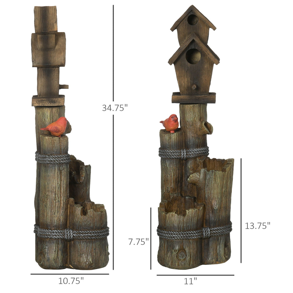 Outsunny 3-Tier Rustic Birdhouse Waterfall Garden Fountain