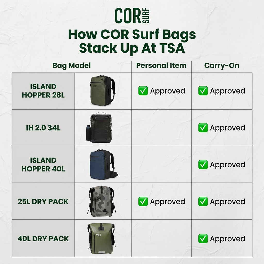 COR Surf Island Hopper 2.0 Travel Backpack — Matte Black, 28L & 34L