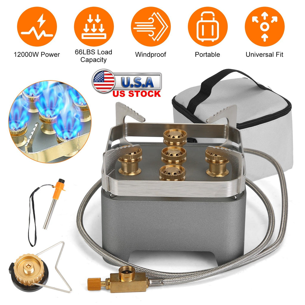 12,000W Portable Camping Stove with Cassette Adapter & Carry Case