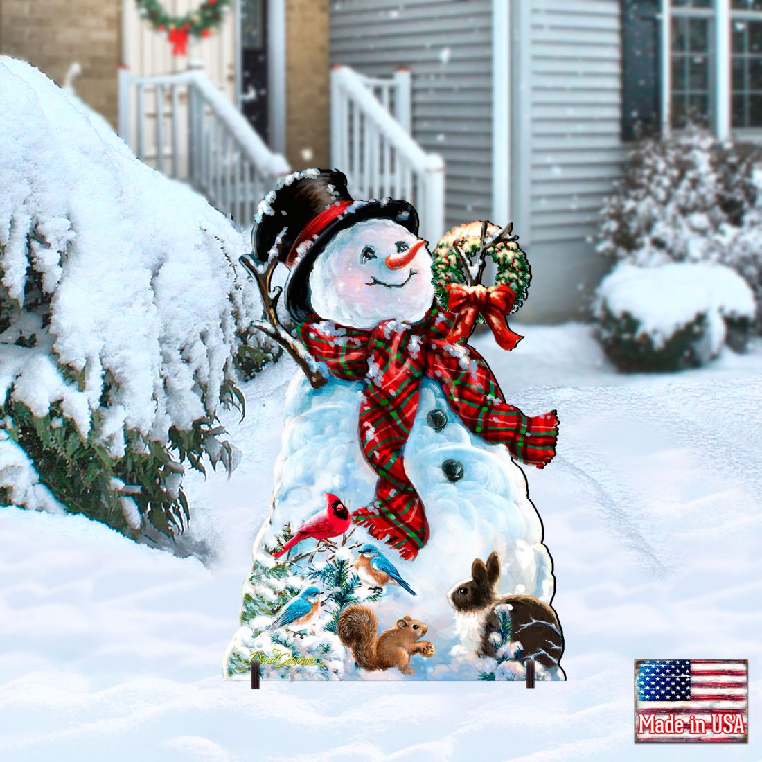 An Old-Fashioned Christmas Outdoor Yard Sign by D Gelsinger Featuring Santa and Snowman Decor
